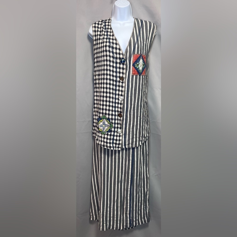 Vintage Surya Art To Wear Beaded 2‎ Pc Outfit Set Blouse Shirt Tank /skirt Sz XL